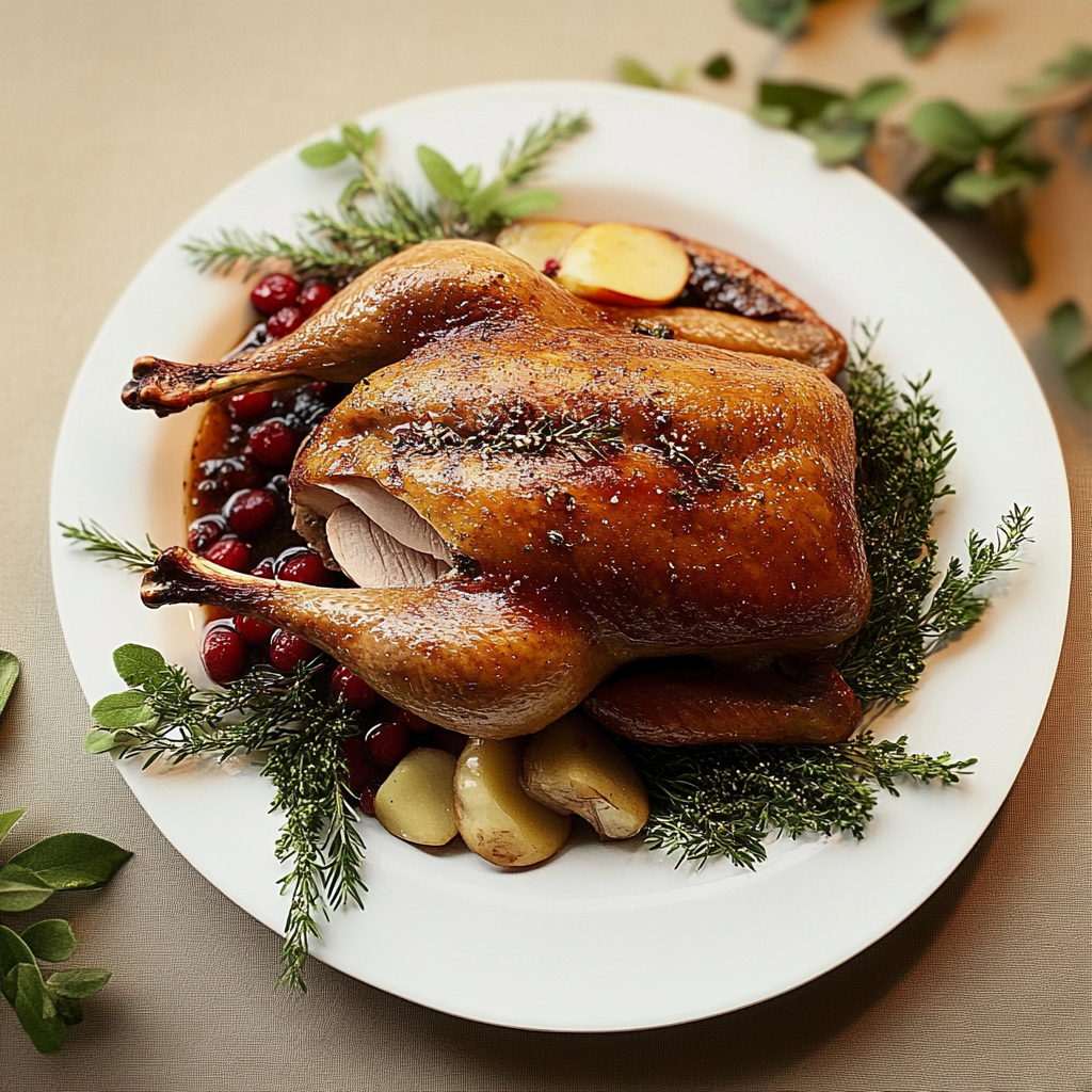 Recipe preparation for Roast Goose with Cranberries