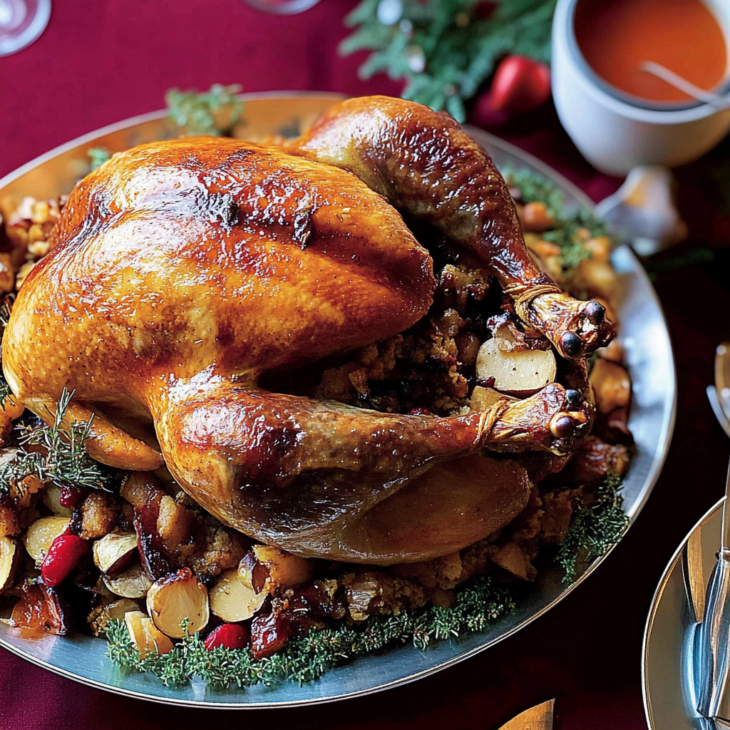 Recipe preparation for Stuffed Turkey with Chestnuts