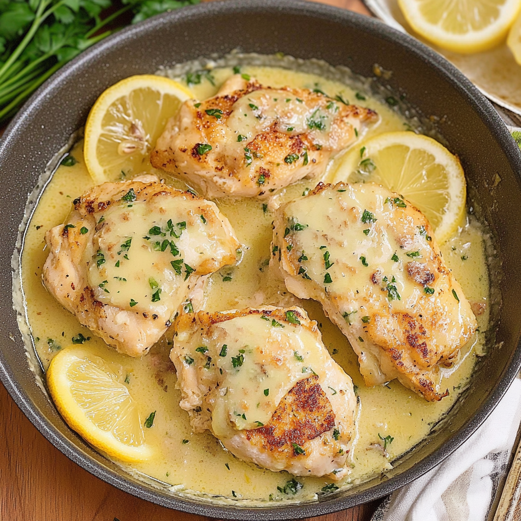 Recipe preparation for Garlic Lemon Chicken Skillet