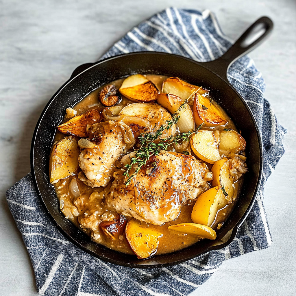 Recipe preparation for 30 minute Apple Cider Glazed Chicken Skillet