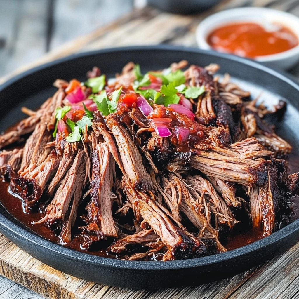 Recipe preparation for Smoky Bourbon Pulled Beef