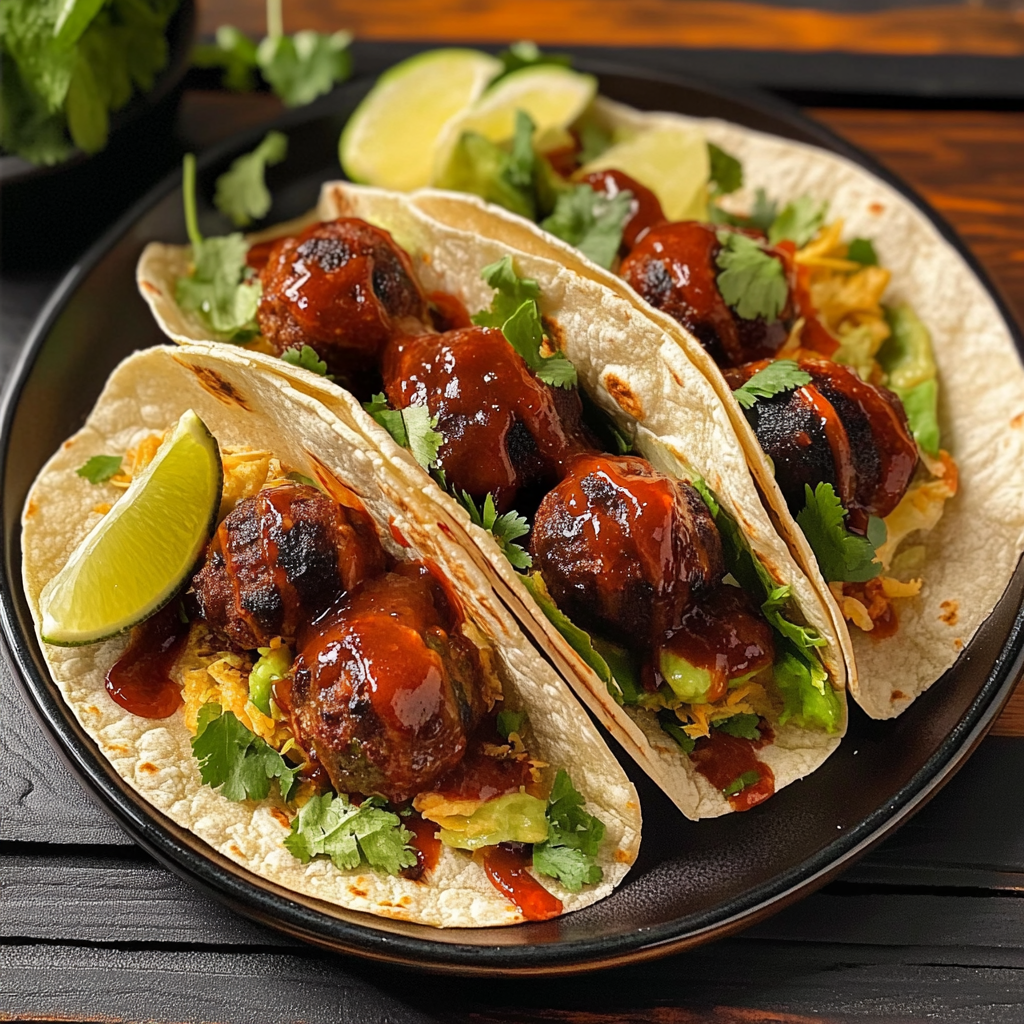 Recipe preparation for Korean BBQ Meatball Tacos