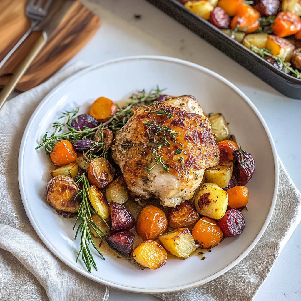 Recipe preparation for Herb Roasted Chicken and Vegetables Sheet Pan Meal