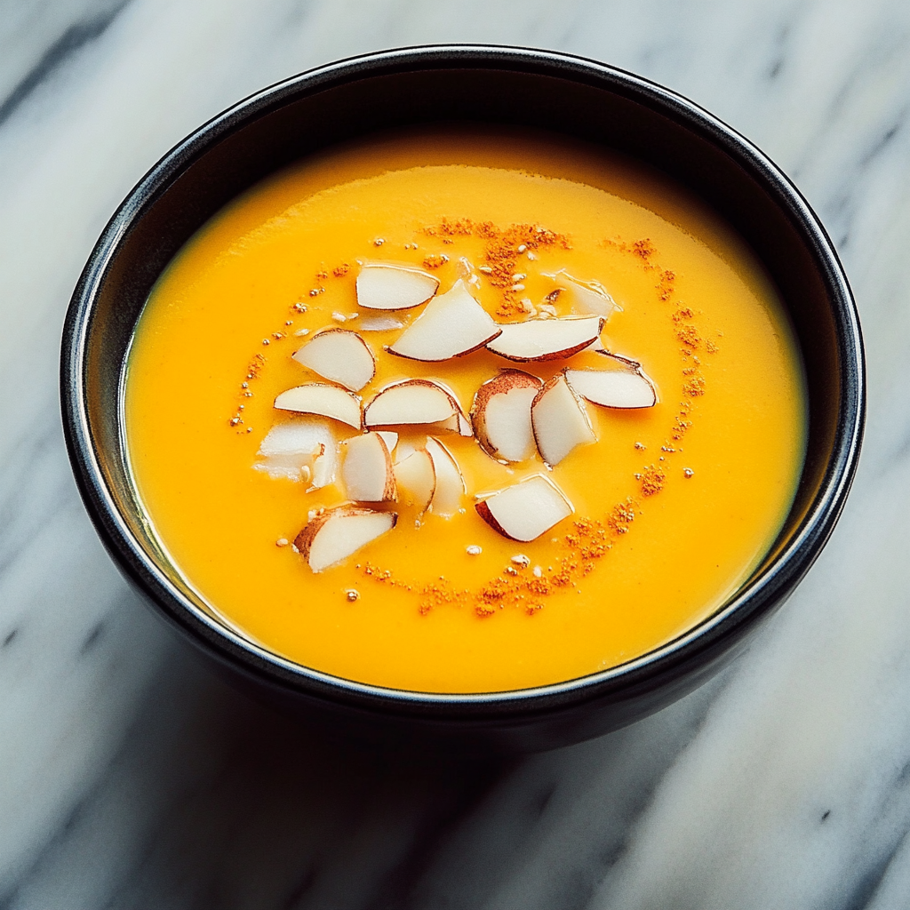 Recipe preparation for Sweet Potato Turmeric Soup with Coconut Milk