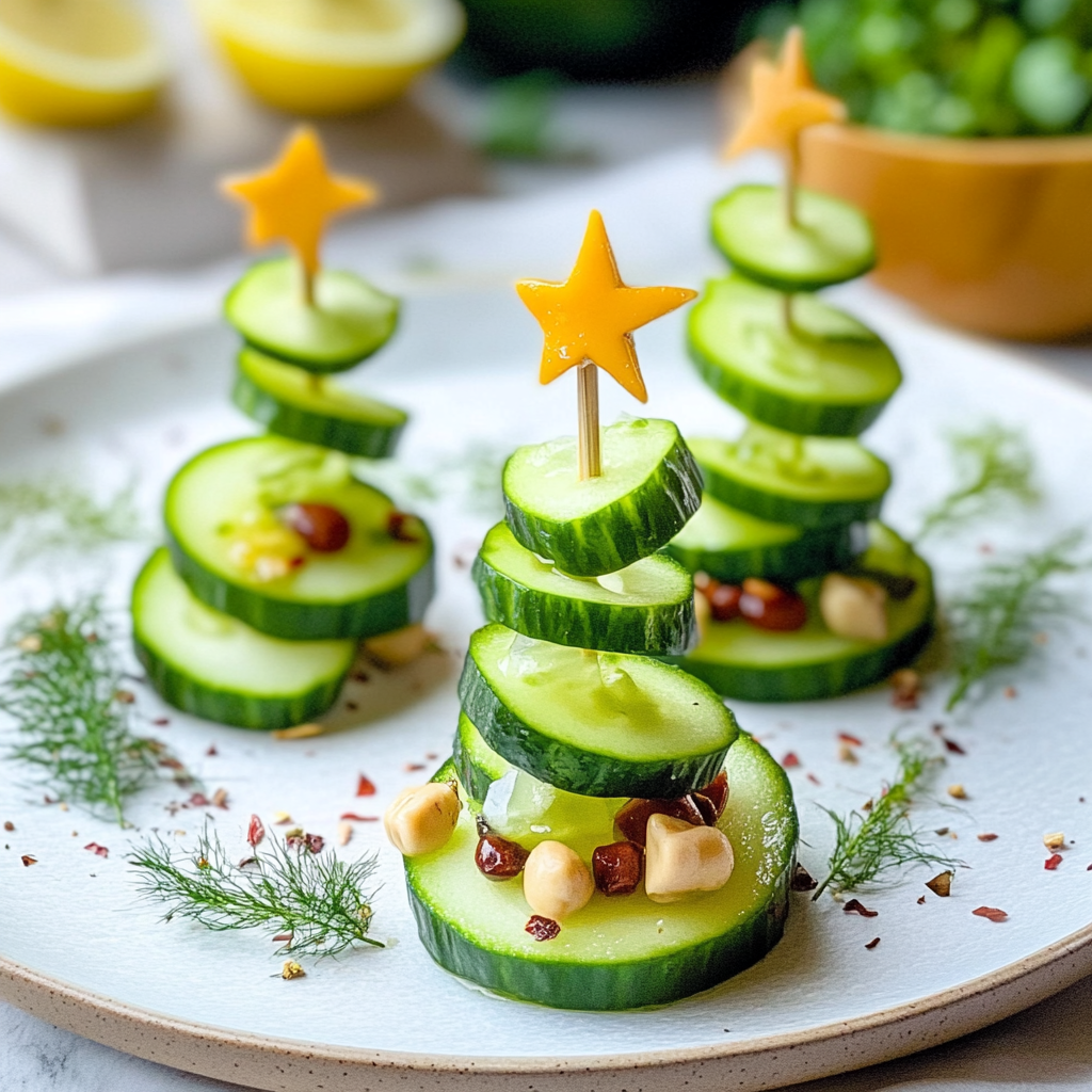 Recipe preparation for Cucumber Christmas Trees