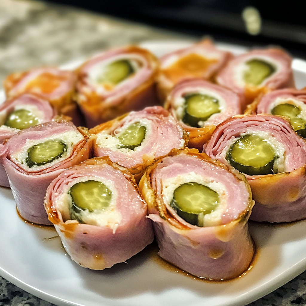 Recipe preparation for Ham and Pickle Roll-Ups