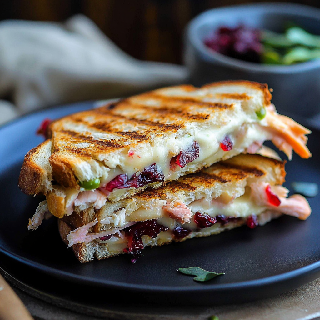 Recipe preparation for Leftover Turkey Cranberry and Brie Panini