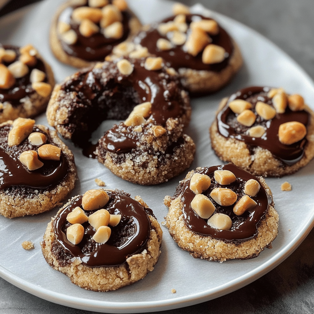 Recipe preparation for Hazelnut Thumbprint Cookies with Silky Ganache