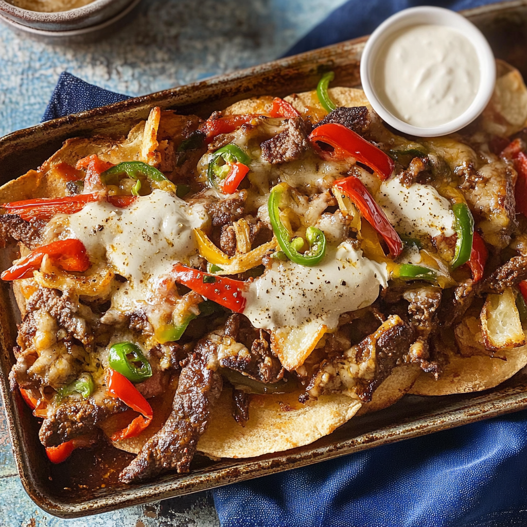 Recipe preparation for Sheet Pan Philly Cheesesteak