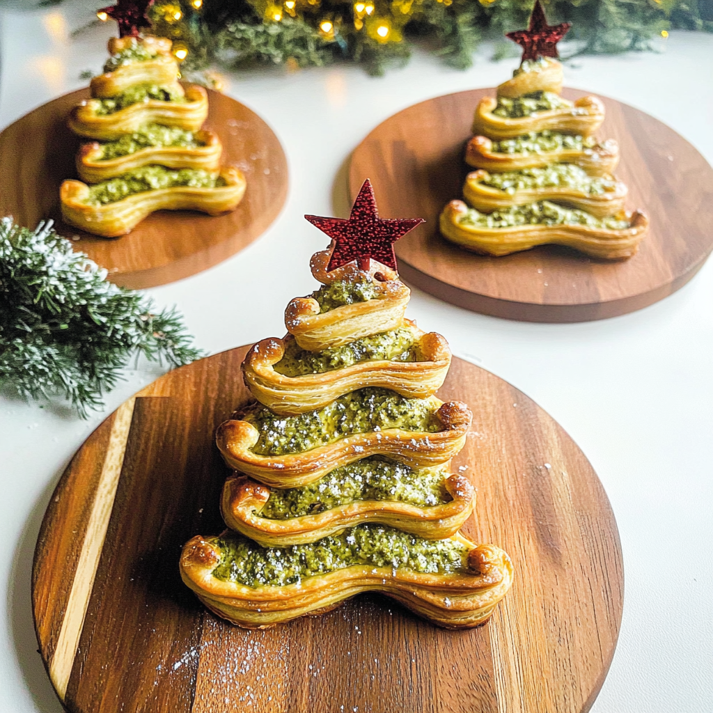 Recipe preparation for Basil Pesto Cheesy Puff Pastry Christmas Tree