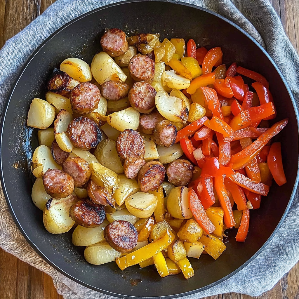 Recipe preparation for Sausage, Pepper and Potato Skillet