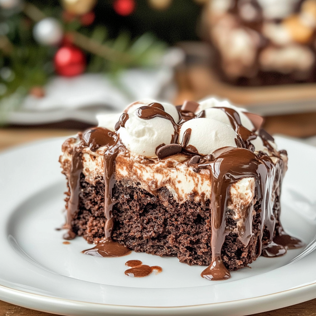 Recipe preparation for Hot Cocoa Chocolate Dump Cake