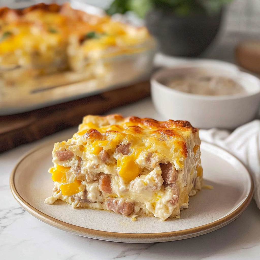 Recipe preparation for Breakfast Casserole with Biscuits