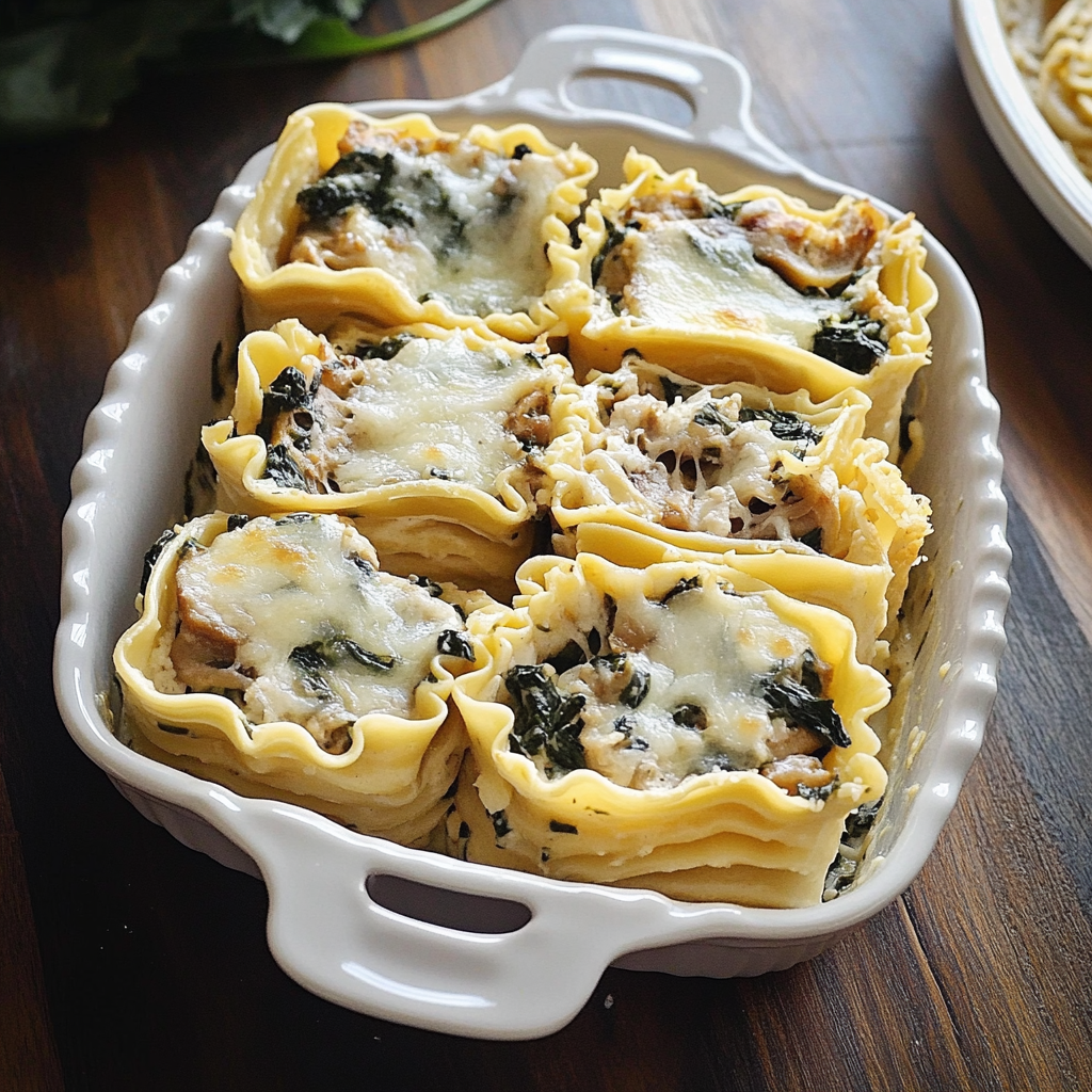Recipe preparation for Mushroom and Spinach Lasagna Roll Ups