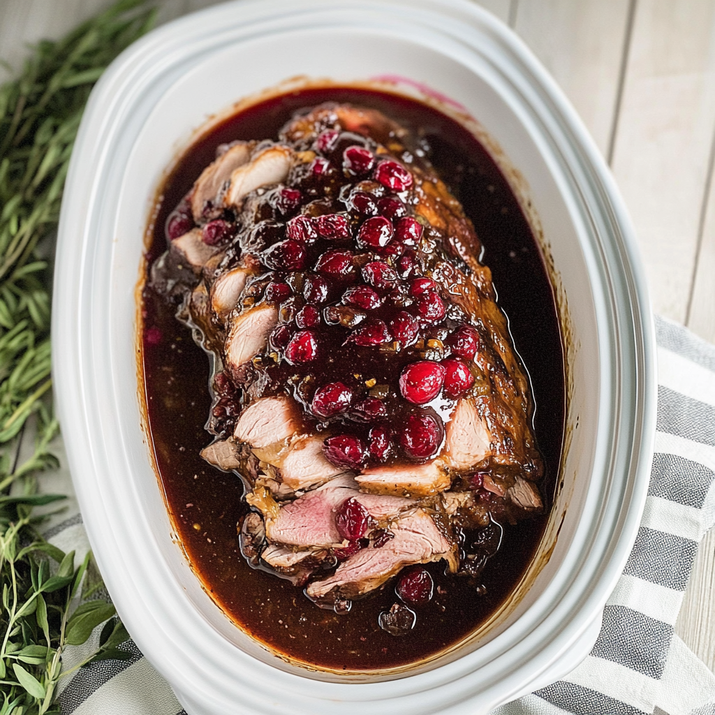 Recipe preparation for Slow Cooker Cranberry Pork Loin