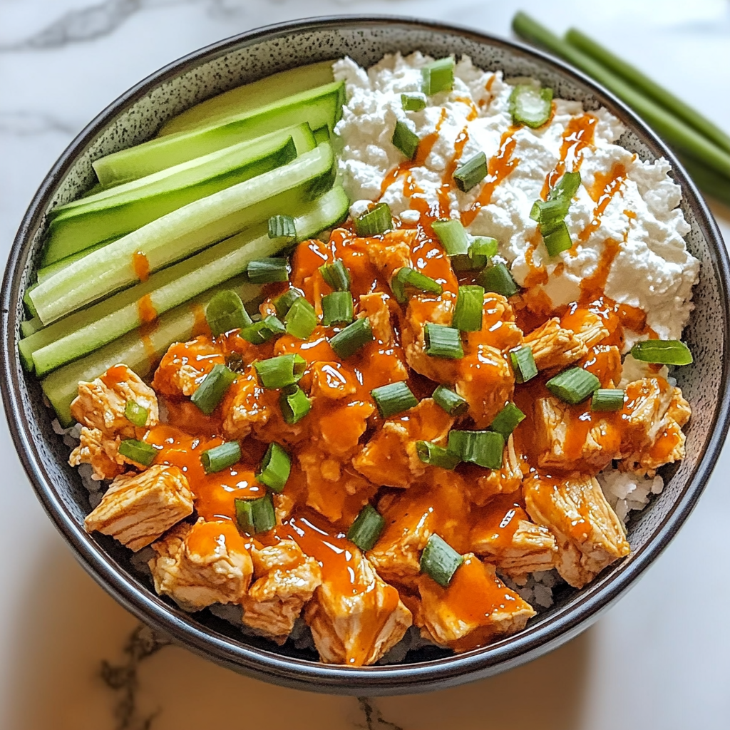 Recipe preparation for Buffalo Chicken Cottage Cheese Bowl