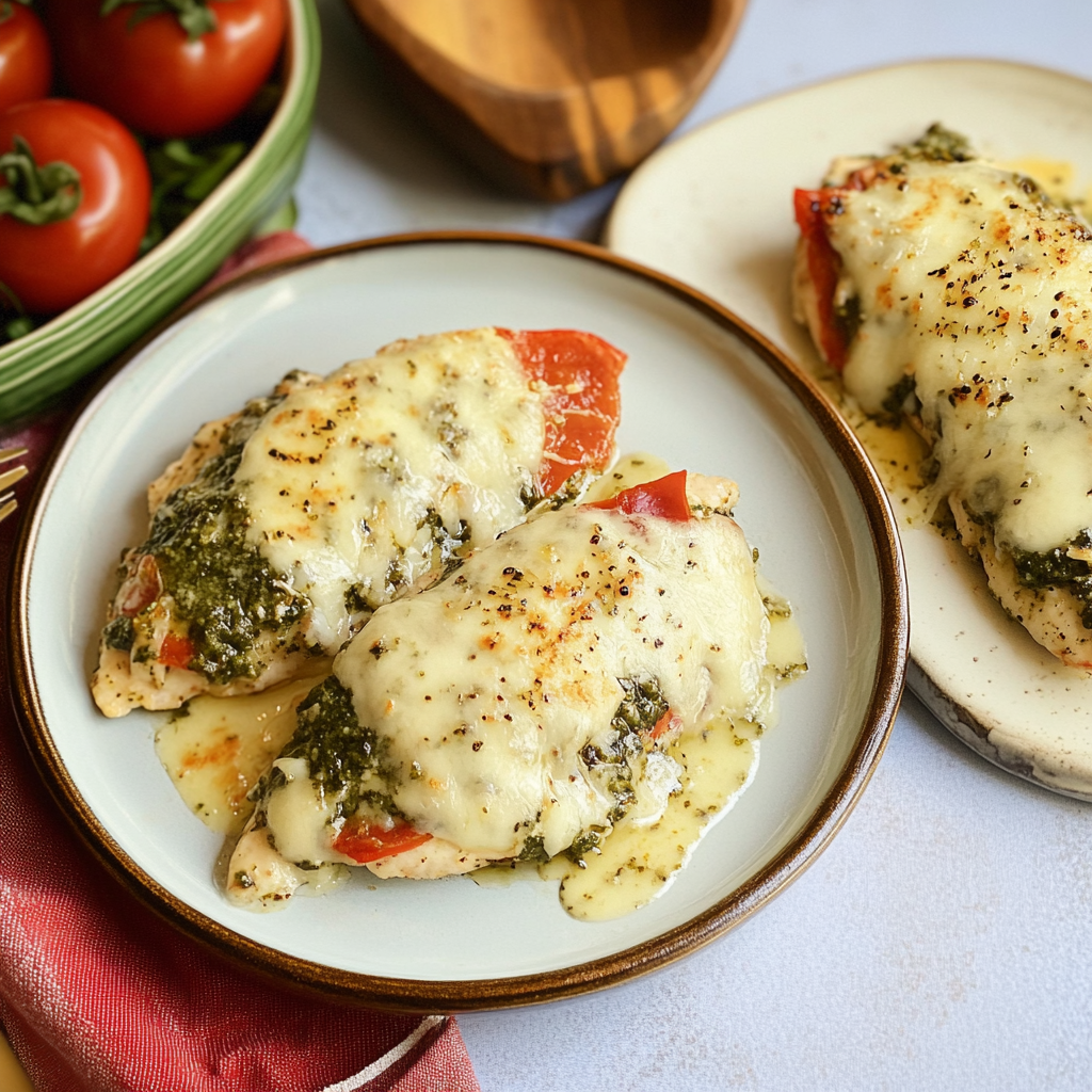 Recipe preparation for Baked Pesto Mozzarella Chicken