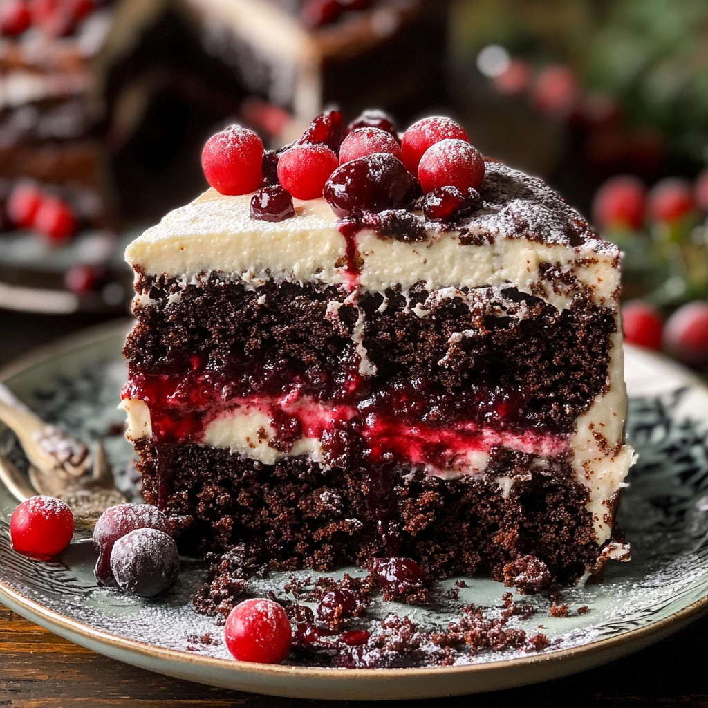 Recipe preparation for Chocolate Cranberry Christmas Cake