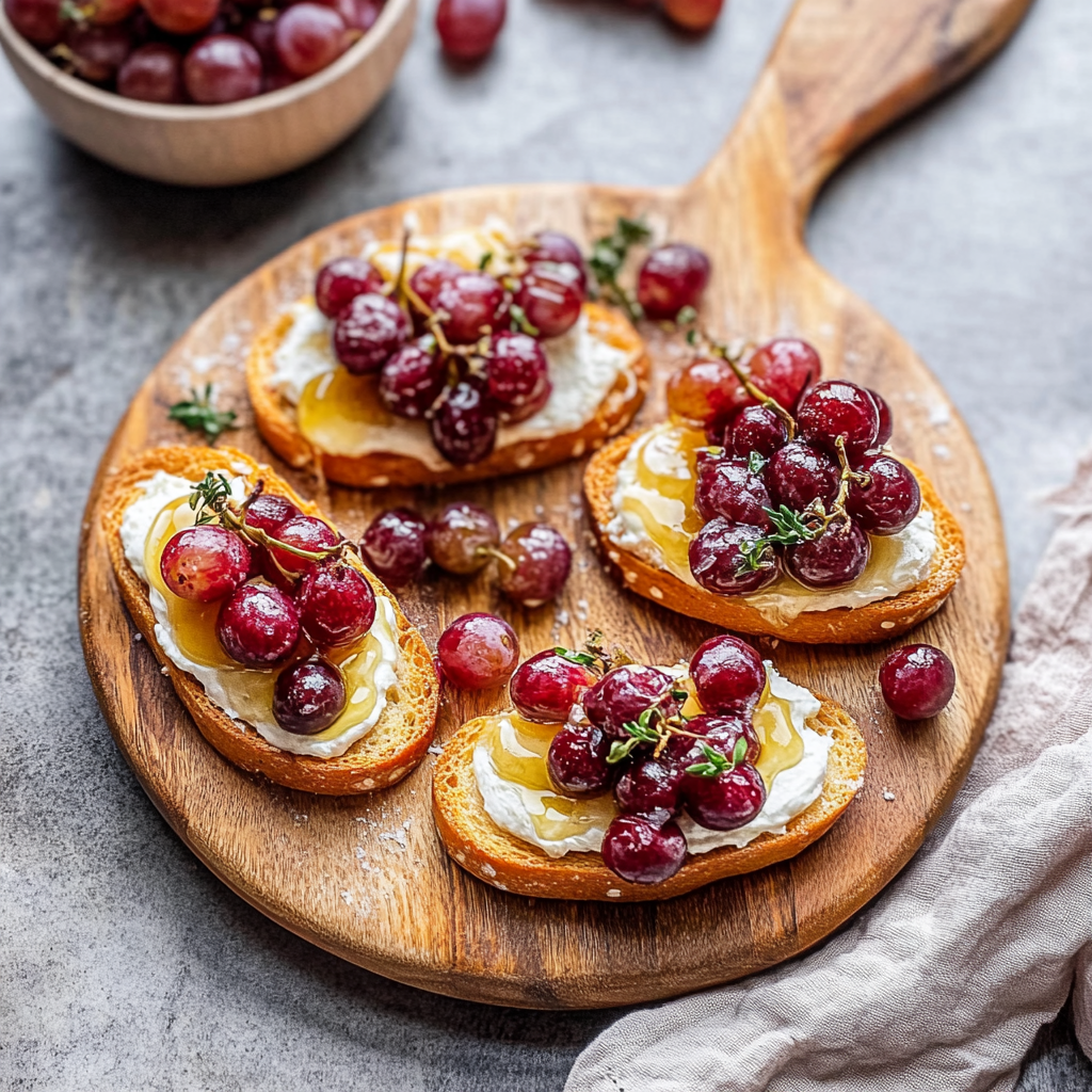 Recipe preparation for Roasted Grape and Brie Crostini