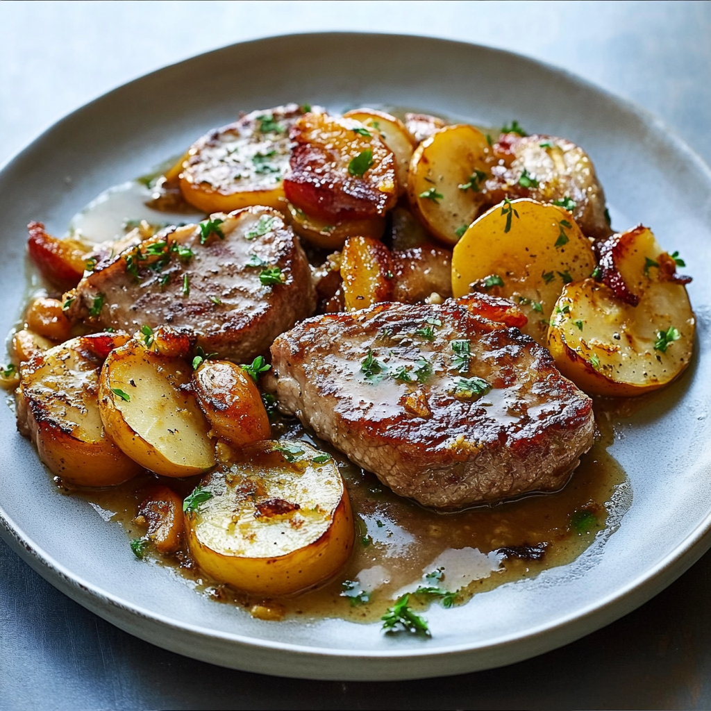 Recipe preparation for Pork Chops with Apples and Butternut Squash recipe