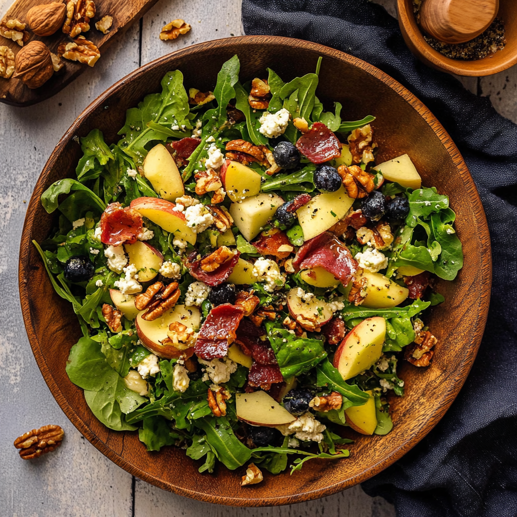 Recipe preparation for Apple Walnut Salad with Bacon & Gorgonzola