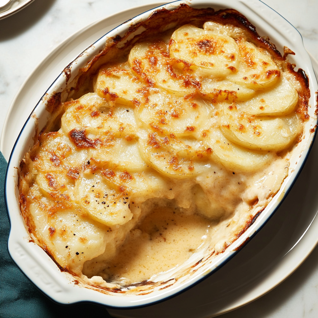 Recipe preparation for Caramelized Onion Potatoes Au Gratin
