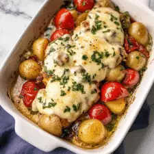 Sheet Pan Mozzarella Chicken, Potatoes, and Vegetables