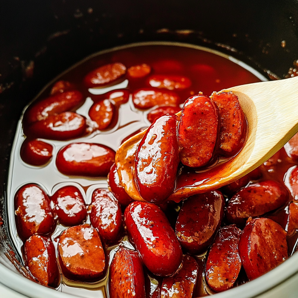 Recipe preparation for Slow Cooker Mulled Cranberry Glazed Kielbasa