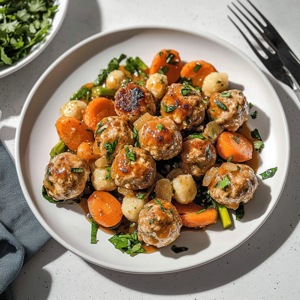 Recipe preparation for Sheet Pan Apricot Glazed Meatballs with Carrots
