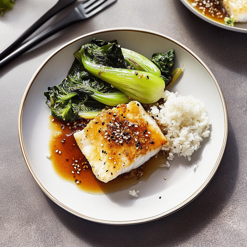 Recipe preparation for Pan-Seared Cod with Miso Butter and Bok Choy