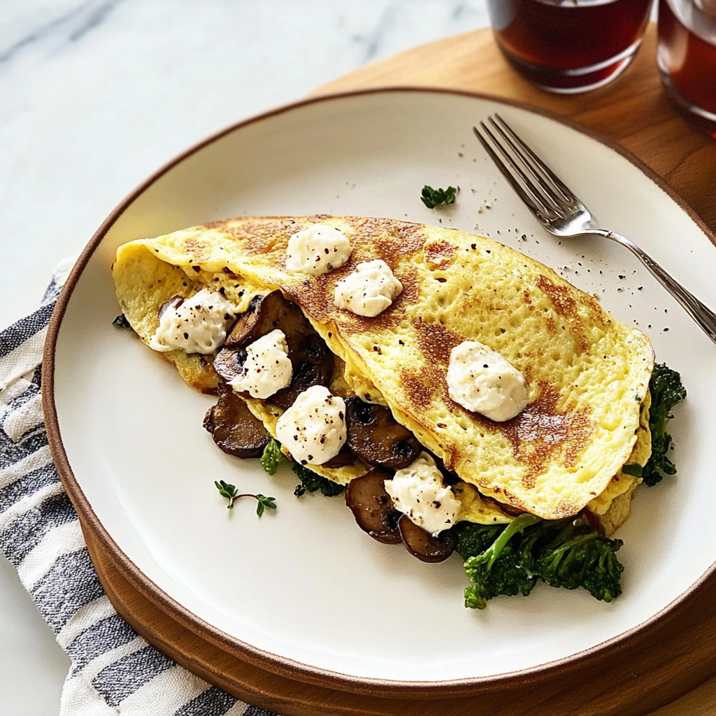 Recipe preparation for Savory Mushroom and Goat Cheese Omelet