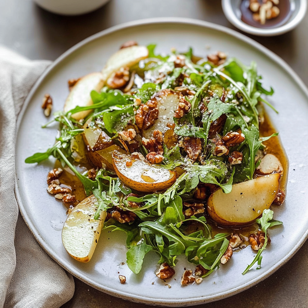 Recipe preparation for Roasted Pear and Gorgonzola Salad with Walnut Vinaigrette