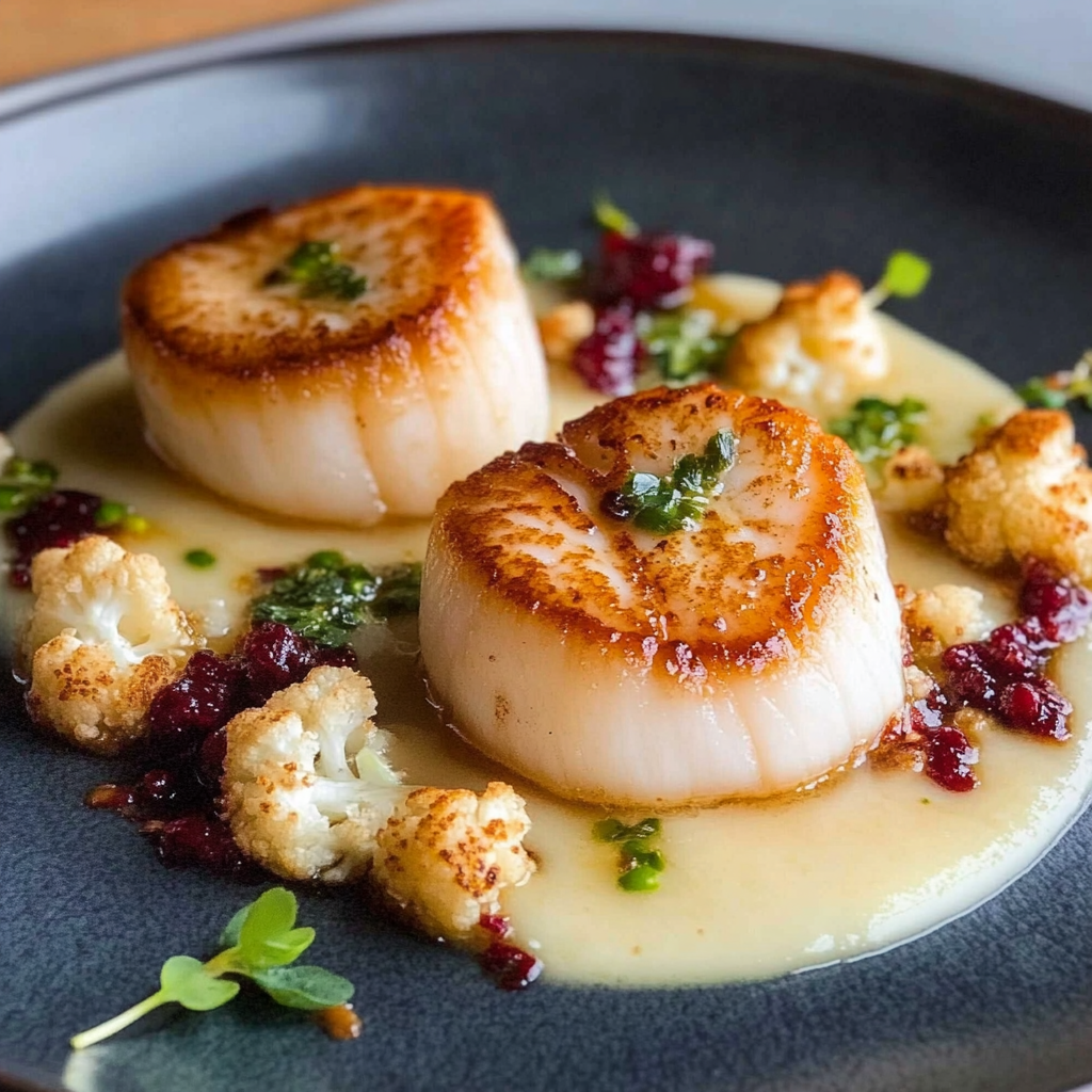 Recipe preparation for Pan-Seared Scallops with Cauliflower Puree