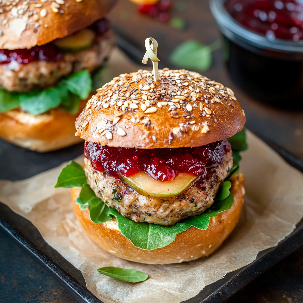 Recipe preparation for apple cranberry brie turkey burger sliders