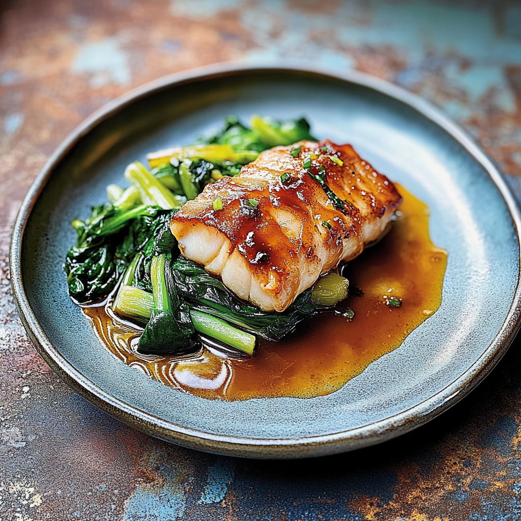 Recipe preparation for Miso-Glazed Cod with Sautéed Winter Greens