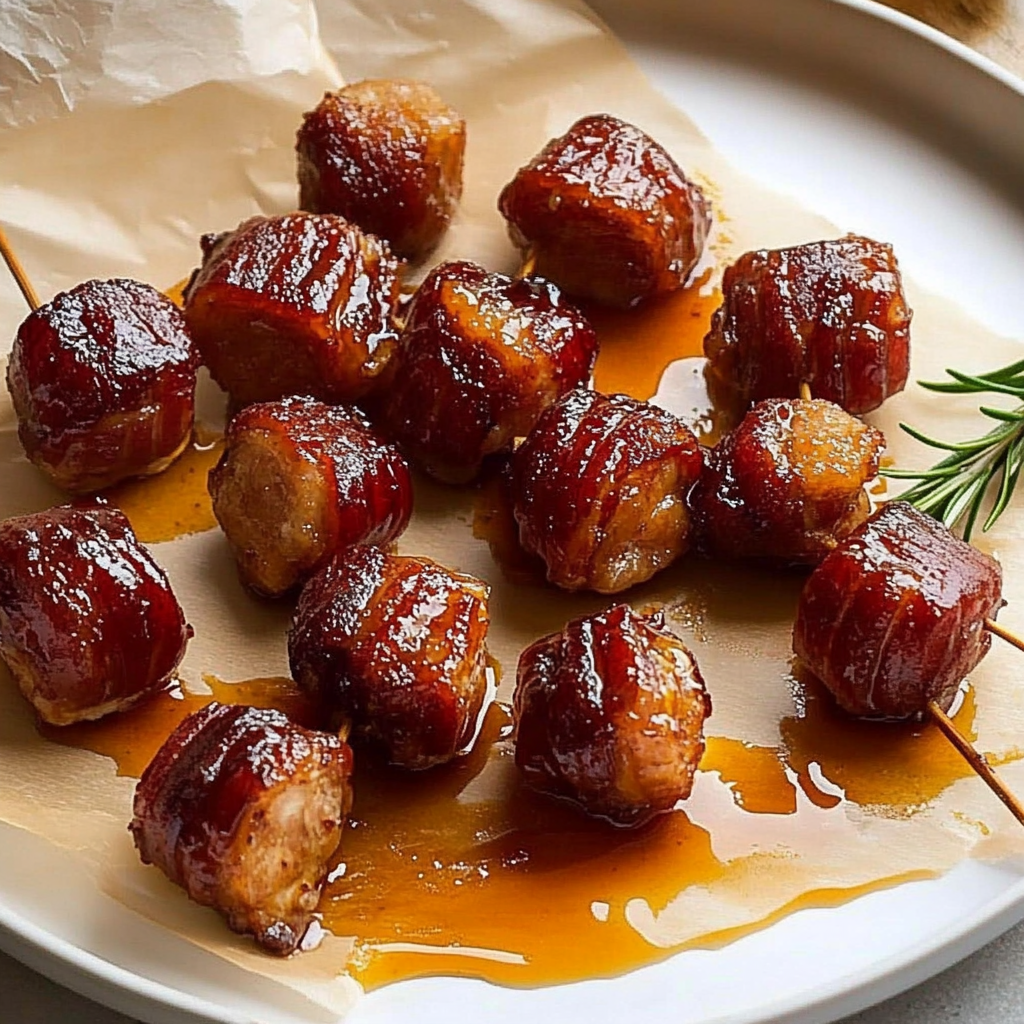 Recipe preparation for Bacon-Wrapped Chestnuts with Maple Glaze