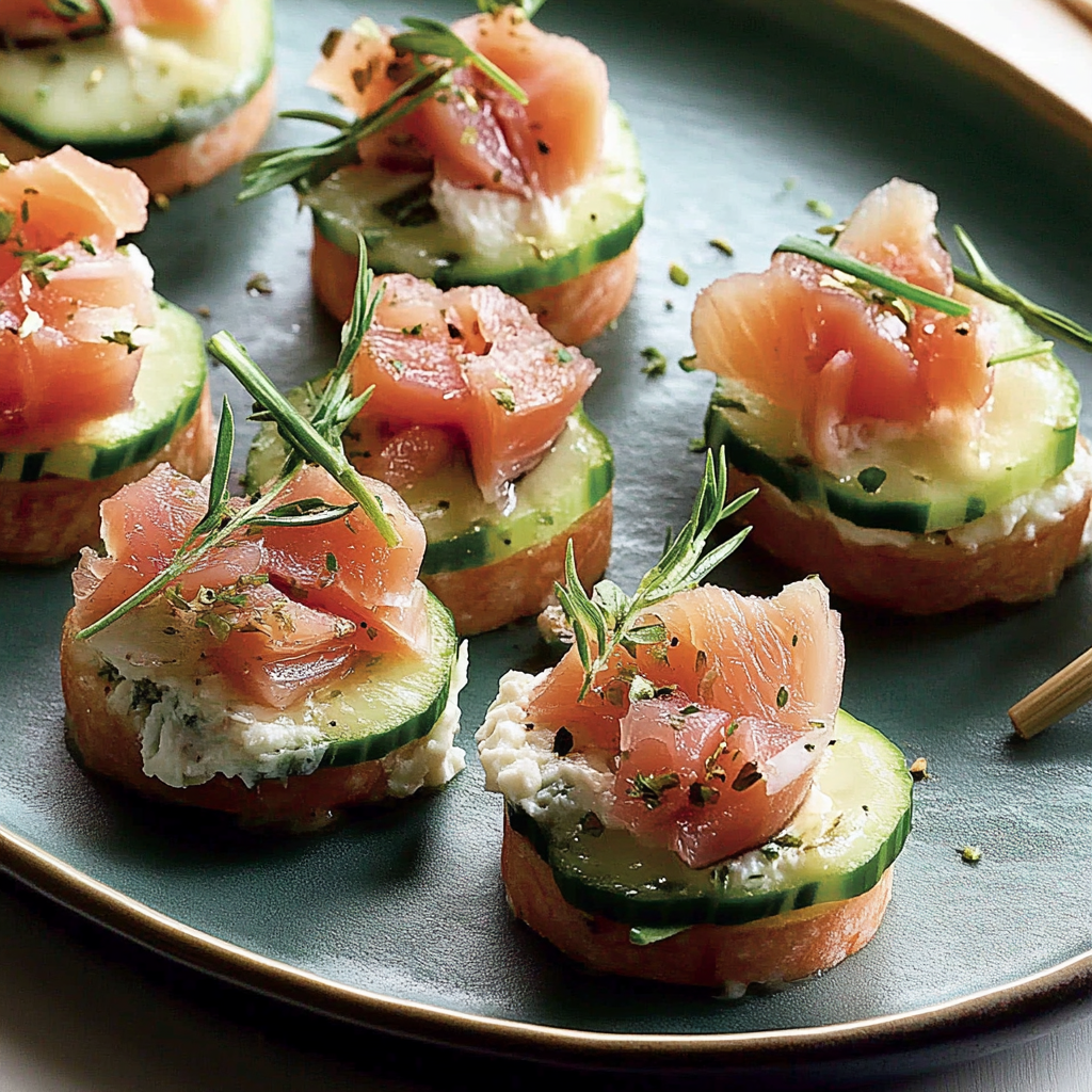 Recipe preparation for Smoked Trout and Cucumber Canapés