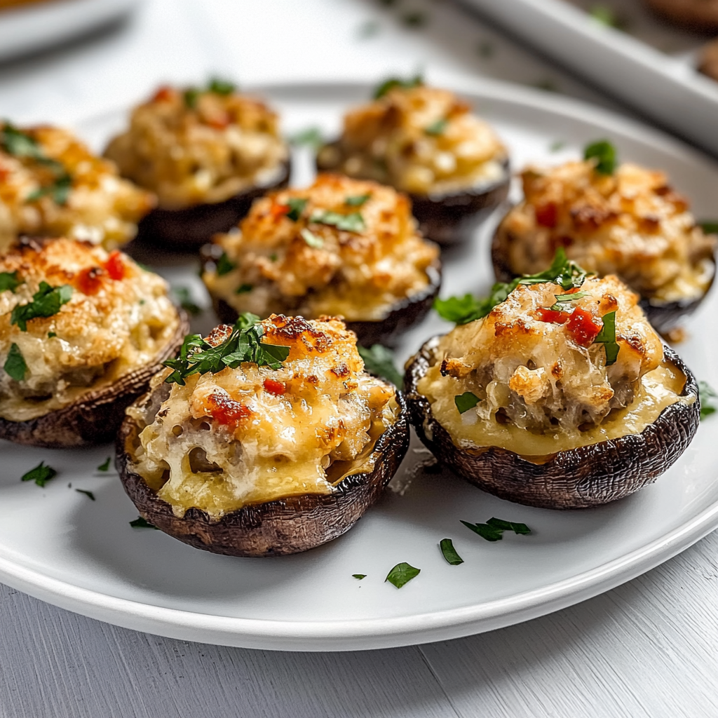 Recipe preparation for Crab Stuffed Mushrooms with Garlic Butter