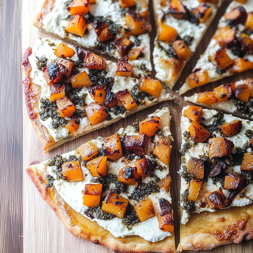 Recipe preparation for Roasted Squash and Goat Cheese Flatbread