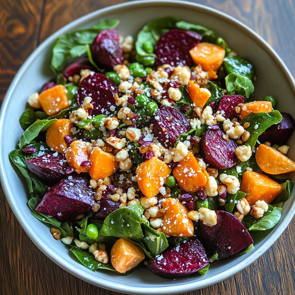 Recipe preparation for Roasted Beet and Farro Salad with Goat Cheese