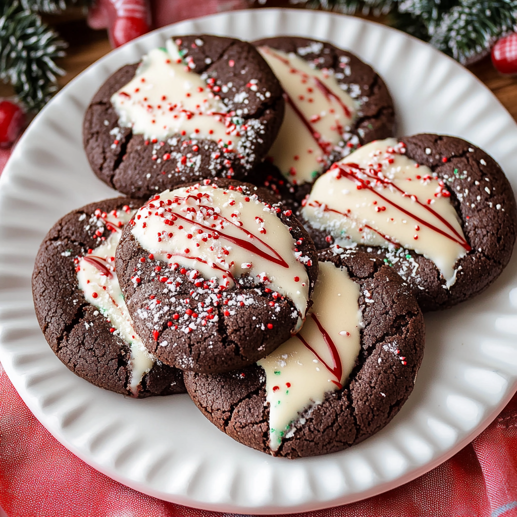 Recipe preparation for Chocolate Peppermint Cookies Dipped in White Chocolate