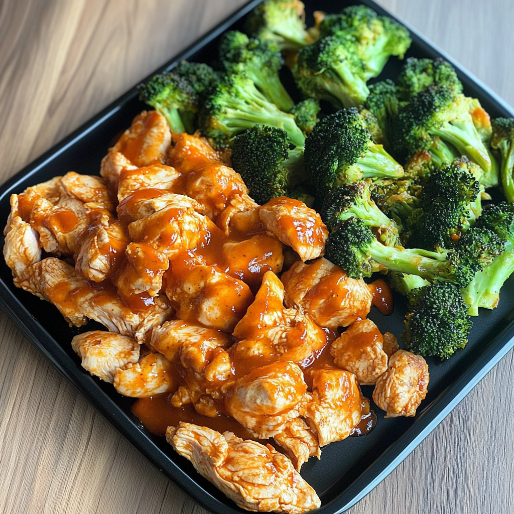 Recipe preparation for Sheet Pan Buffalo Chicken & Broccoli