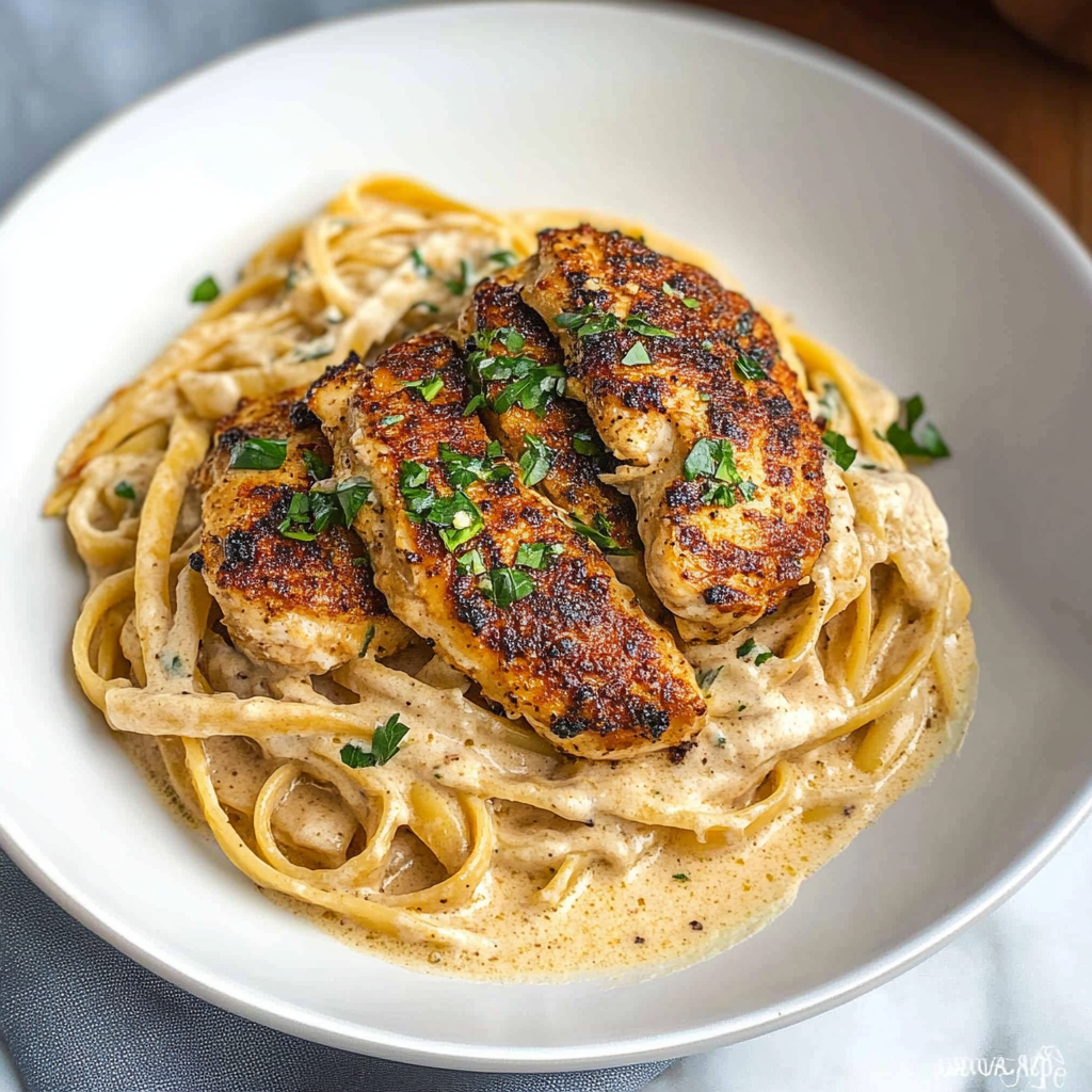 Recipe preparation for blackened chicken alfredo