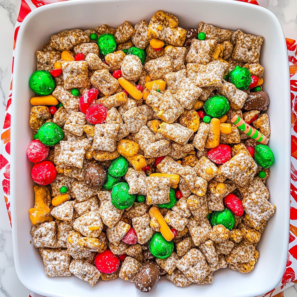 Recipe preparation for Reindeer Chow is the Christmas snack mix