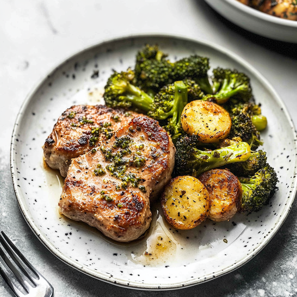 Recipe preparation for Sheet Pan Garlic Parmesan Pork Chops and Broccoli