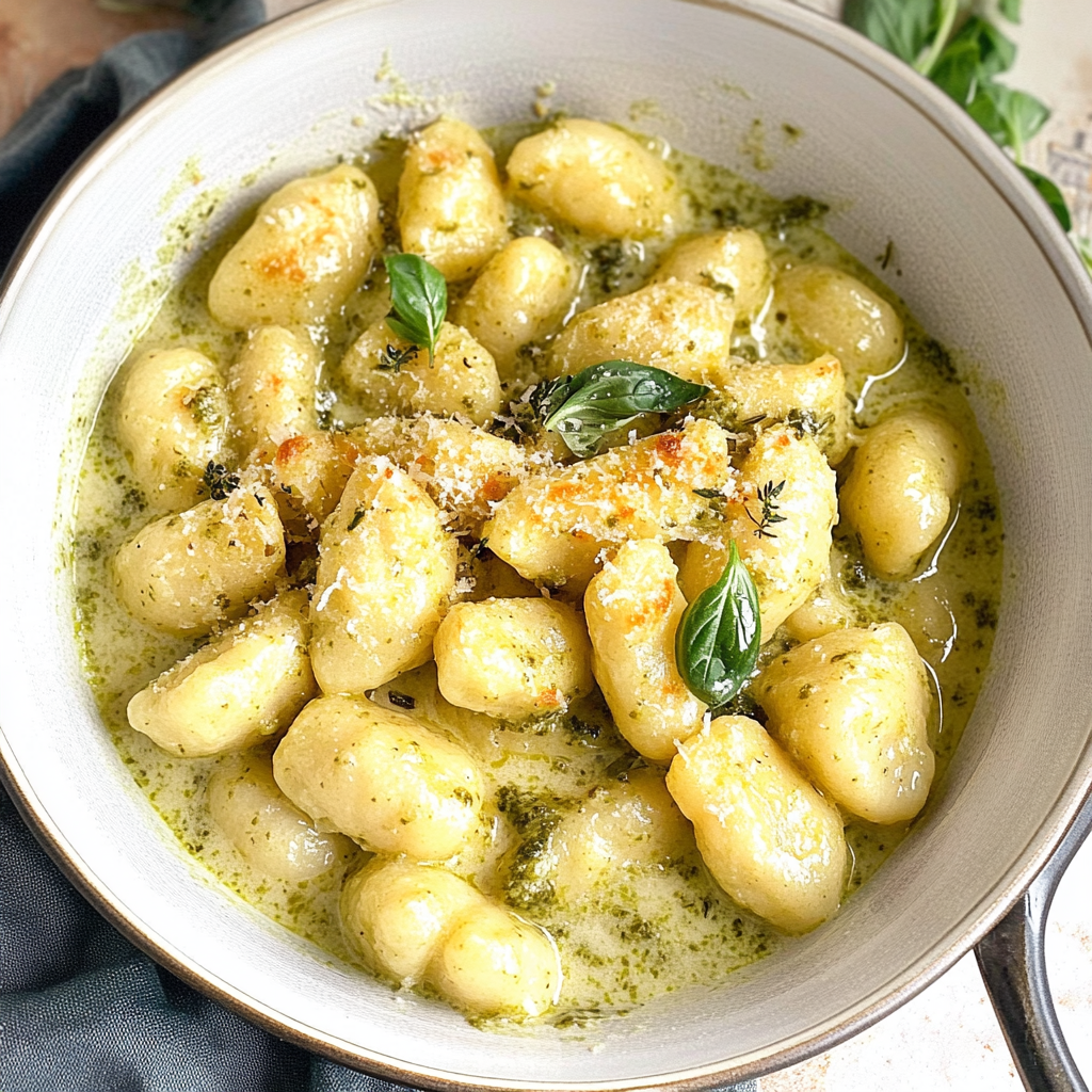 Recipe preparation for 30-Minute Creamy Pesto Gnocchi