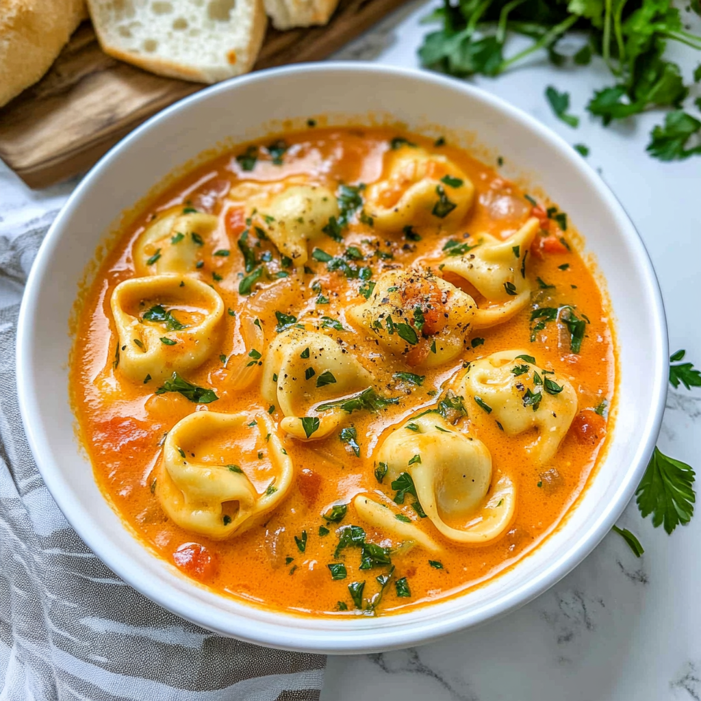 Recipe preparation for Instant Pot Creamy Tomato Tortellini Soup