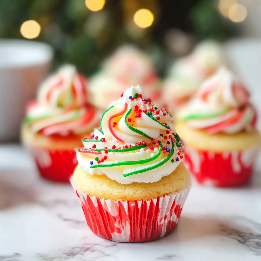 Recipe preparation for Very Merry Marble Christmas Cupcakes