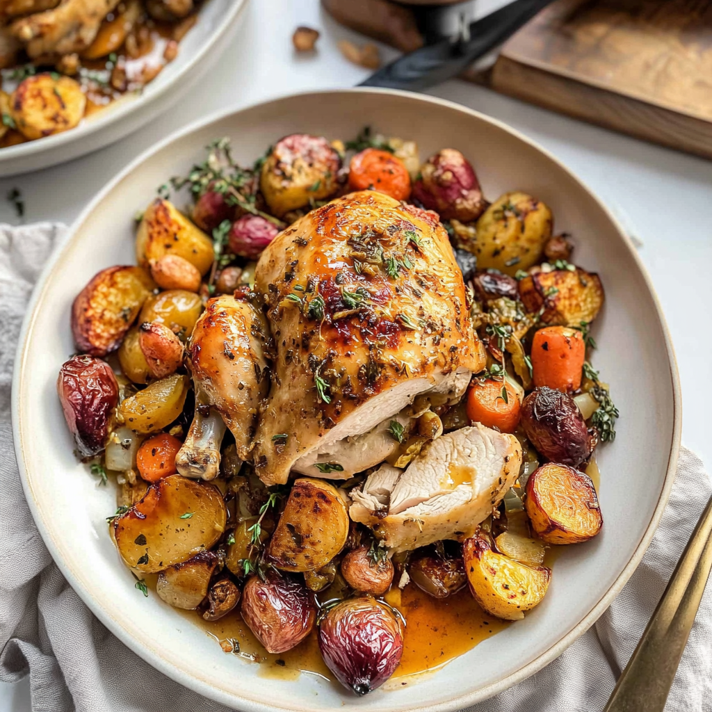 Recipe preparation for Sheet Pan Cranberry Dijon Chicken with Roasted Root Vegetables