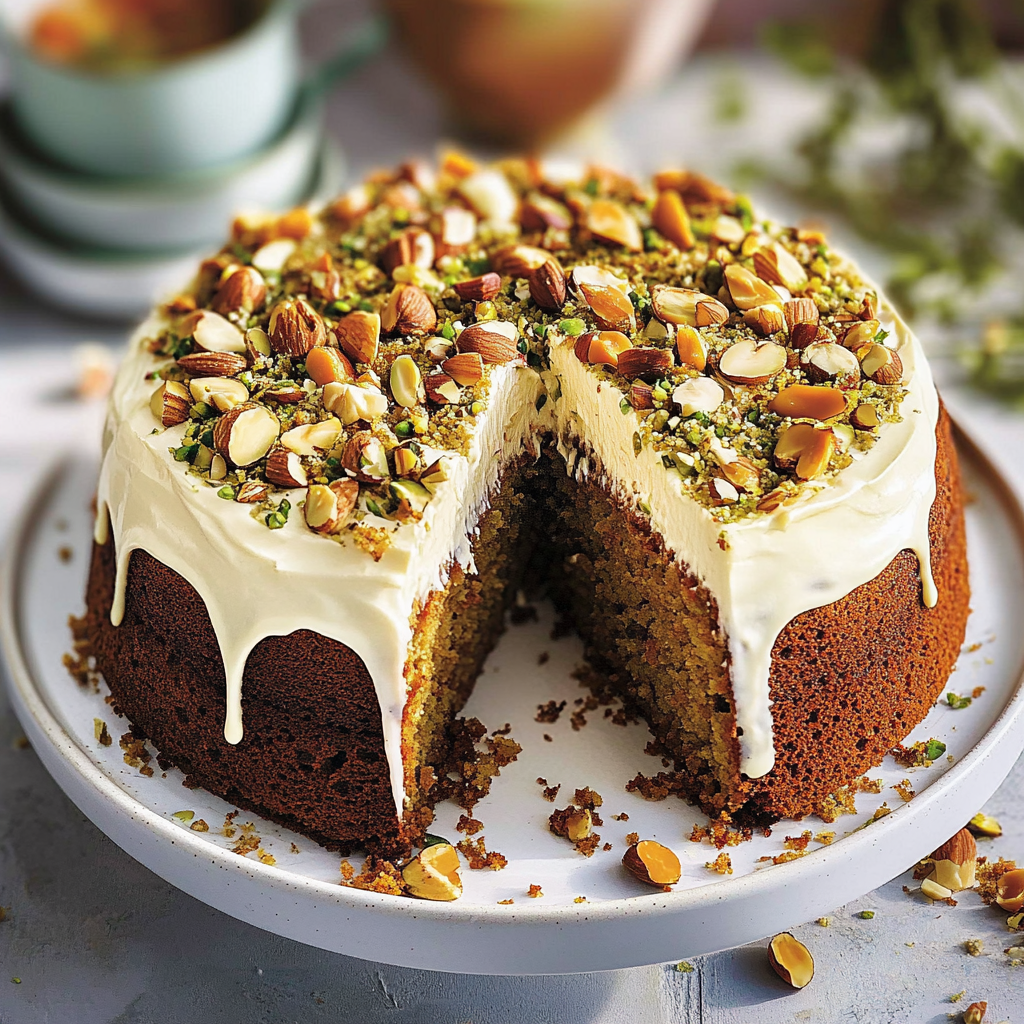 Recipe preparation for carrot, pistachio and maple cake
